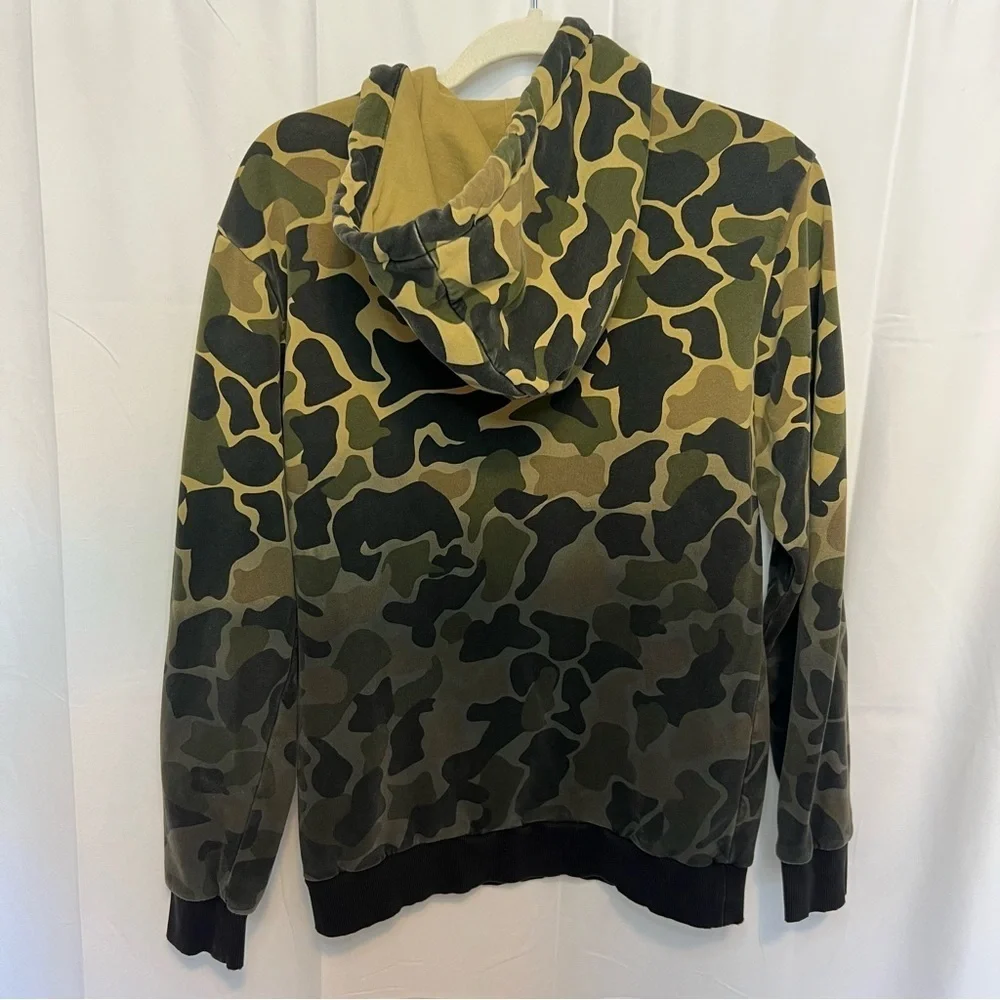 Adidas Camo Hoodie Size S Men's Green Trefoil Firebird Logo Dip Dyed